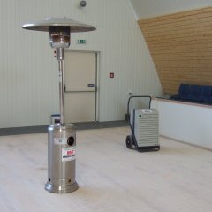 vysoušení podlahy sportovní haly, PatioHeater